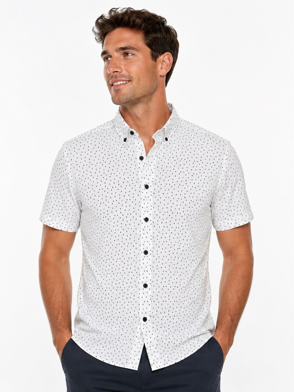 Kenneth Cole White Short-Sleeve Button-Down with Black Dot Print